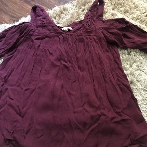 Burgundy cold shoulder flowy top